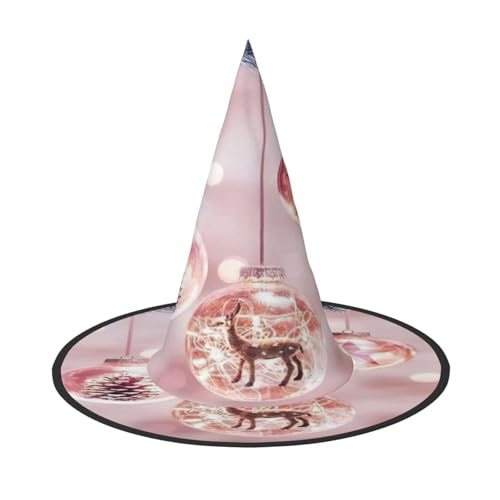 njkhbolk Modischer rosa Weihnachtsball-Druck, Halloween-Vollhut, faltbare Cosplay-Kopfbedeckung, Kostümzubehör von njkhbolk