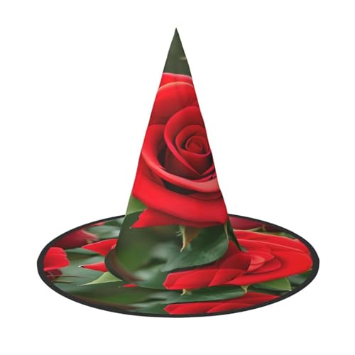 njkhbolk Modischer roter Rosen-Blumen-Druck, Halloween-Vollhut, faltbare Cosplay-Kopfbedeckung, Kostümzubehör von njkhbolk