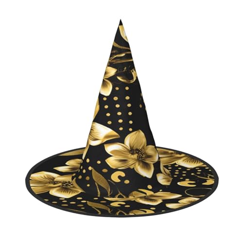 njkhbolk Modischer schwarzer und goldener Blumendruck, Halloween-Vollhut, faltbare Cosplay-Kopfbedeckung, Kostümzubehör von njkhbolk