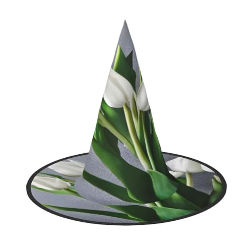 njkhbolk Modischer weißer Tulpenblumen-Druck, Halloween-Vollhut, faltbar, Cosplay-Kopfbedeckung, Kostümzubehör von njkhbolk