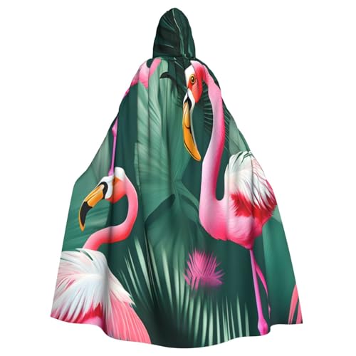 njkhbolk Palmblatt- und Flamingo-Paar-Druck, Karnevals-Umhang, Kapuzenumhang, Cosplay-Kostüm, Uni, Umhang, Schwarz, Einheitsgr��e von njkhbolk