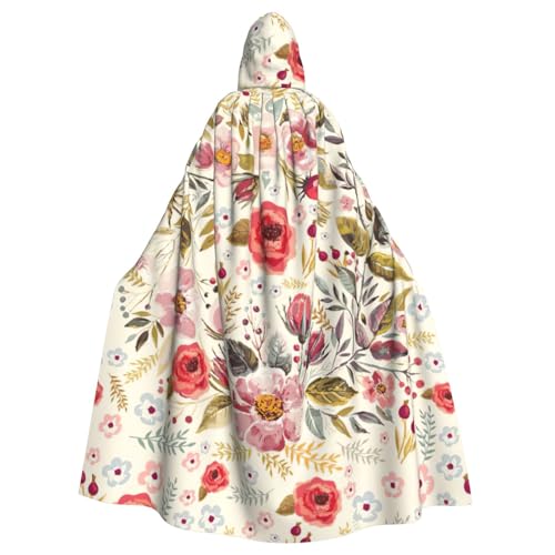 njkhbolk Rustikaler Umhang mit Kapuze und Rosen-Motiv, Unisex, voller Länge, Halloween-Umhang, Cosplay, Karneval von njkhbolk