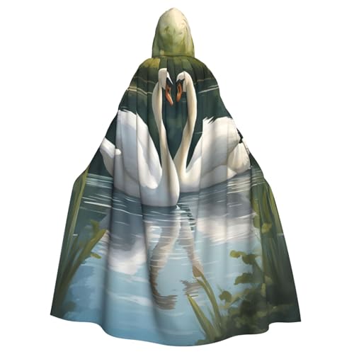 njkhbolk Schöner weißer Kapuzenumhang mit Schwänen auf dem See für Karneval, Cosplay, Kostüm, Uni von njkhbolk