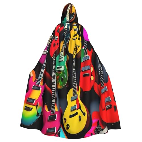 njkhbolk Umhang mit buntem Gitarren-Druck, mit Kapuze, Cosplay-Kostüm, Uni, Umhang, Schwarz, Einheitsgr��e von njkhbolk