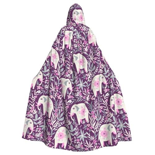 njkhbolk Unisex Kapuzenumhang mit Blumen-Elefanten-Druck, volle Länge, Halloween-Umhang, Cosplay, Karneval von njkhbolk