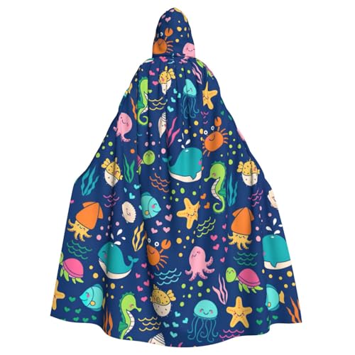 njkhbolk Unisex Kapuzenumhang mit Cartoon-Meeresfisch-Druck, volle Länge, Halloween-Umhang, Cosplay, Karneval von njkhbolk