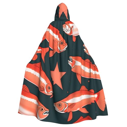 njkhbolk Unisex Kapuzenumhang mit Lachsdruck, volle Länge, Halloween-Umhang, Cosplay, Karneval njkhbolk Unisex Kapuzenumhang mit Lachsdruck, volle Länge, Halloween-Umhang, Cosplay, Karneval von njkhbolk