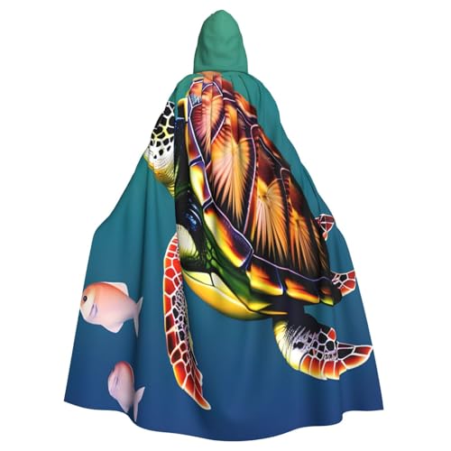 njkhbolk Unisex-Kapuzenumhang mit Meeresschildkröte mit Fisch-Druck, volle Länge, Halloween-Umhang, Cosplay, Karnevalskostüm von njkhbolk
