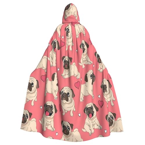 njkhbolk Unisex Kapuzenumhang mit Mops-Aufdruck, volle Länge, Halloween-Umhang, Cosplay, Karneval von njkhbolk