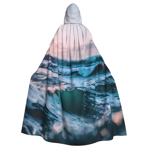 njkhbolk Unisex Kapuzenumhang mit Ozeanwellen-Druck, volle Länge, Halloween-Umhang, Cosplay, Karneval von njkhbolk