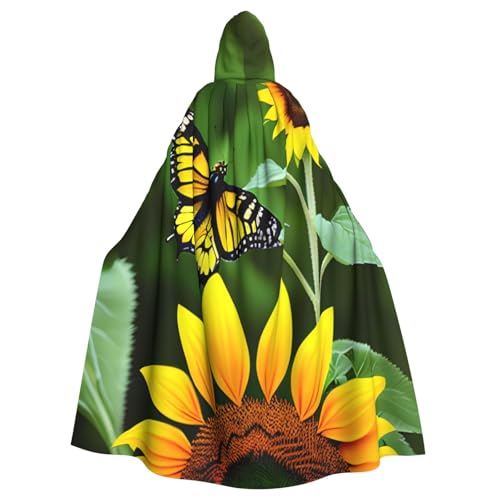 njkhbolk Unisex-Kapuzenumhang mit Sonnenblumen- und Schmetterlings-Aufdruck, volle Länge, Halloween-Umhang, Cosplay, Karneval von njkhbolk