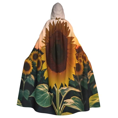 njkhbolk Unisex-Kapuzenumhang mit Sonnenblumen- und Sonnenuntergang-Druck, volle Länge, Halloween-Umhang, Cosplay, Karneval von njkhbolk