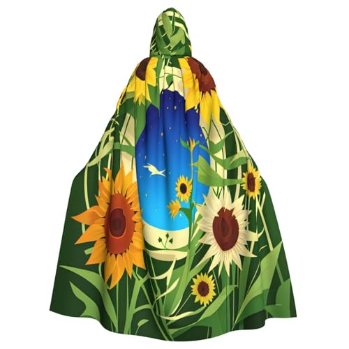 njkhbolk Unisex-Kapuzenumhang mit Sonnenblumenmuster, volle Länge, Halloween-Umhang, Cosplay, Karneval von njkhbolk