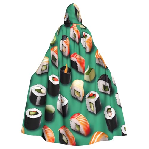 njkhbolk Unisex Kapuzenumhang mit Sushi-Lebensmitteldruck, volle Länge, Halloween-Umhang, Cosplay, Karneval von njkhbolk