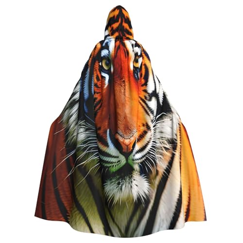 njkhbolk Unisex Kapuzenumhang mit Tigerstreifen, orangefarbenes Muster, volle Länge, Halloween-Umhang, Cosplay, Karneval von njkhbolk