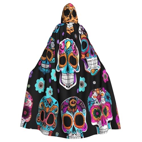 njkhbolk Unisex Kapuzenumhang mit Totenkopf-Druck, volle Länge, Halloween-Umhang, Cosplay, Karneval von njkhbolk
