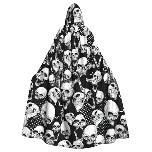 njkhbolk Unisex-Kapuzenumhang mit Totenkopf-Hintergrund, voller Länge, Halloween-Umhang, Cosplay, Karnevalskostüm von njkhbolk
