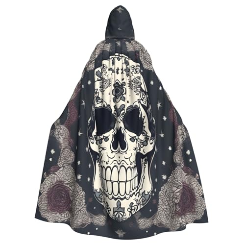 njkhbolk Unisex-Kapuzenumhang mit Totenkopf-Motiv, Yoga- und Blumendruck, volle Länge, Halloween-Umhang, Cosplay, Karneval von njkhbolk