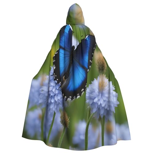njkhbolk Unisex Kapuzenumhang mit blauem Schmetterlings-Druck, volle Länge, Halloween-Umhang, Cosplay, Karnevalskostüm von njkhbolk