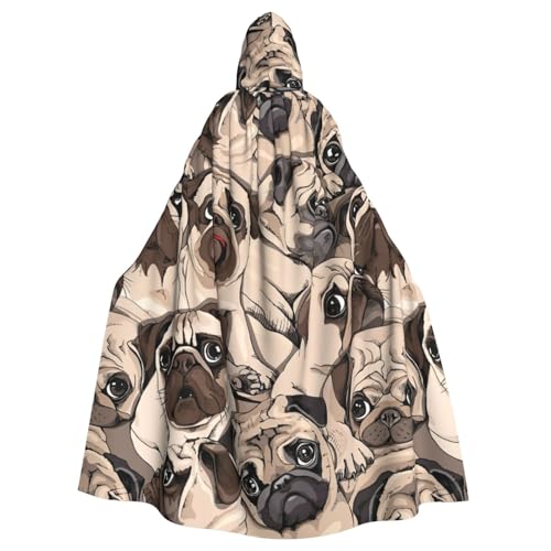 njkhbolk Unisex Kapuzenumhang mit lustigem Mopsmuster, voller Länge, Halloween-Umhang, Cosplay, Karneval von njkhbolk