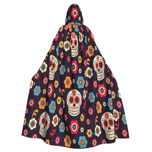 njkhbolk Unisex Kapuzenumhang mit mexikanischem Totenkopf-Druck, volle Länge, Halloween-Umhang, Cosplay, Karneval von njkhbolk