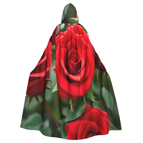 njkhbolk Unisex Kapuzenumhang mit roten Rosen und Blumen, voller Länge, Halloween-Umhang, Cosplay, Karneval von njkhbolk