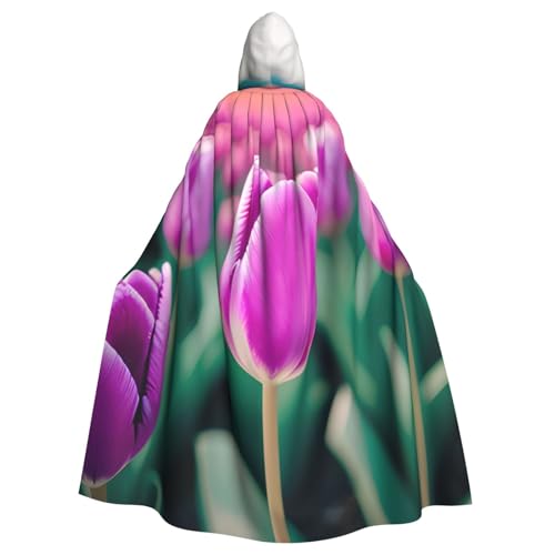 njkhbolk Unisex-Kapuzenumhang mit violettem Tulpenaufdruck, volle Länge, Halloween-Umhang, Cosplay, Karneval von njkhbolk