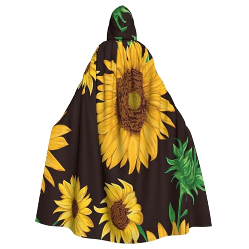 njkhbolk Unisex-Sonnenblumen-Umhang mit Kapuze in voller Länge, Halloween-Umhang, Cosplay, Karneval von njkhbolk