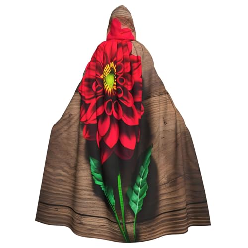 njkhbolk Unisex-Umhang aus Holz, Retro-Blume, roter Dahlien-Druck, volle Länge, Kapuzenumhang, Halloween, Cosplay, Karneval njkhbolk Unisex-Umhang aus Holz, Retro-Blume, roter Dahlien-Druck, volle Länge, Kapuzenumhang, Halloween, Cosplay, Karneval von njkhbolk