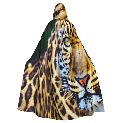 njkhbolk Unisex-Umhang mit Kapuze, Leopardenmuster, voller Länge, Halloween-Umhang, Cosplay, Karnevalskostüm, Gelb von njkhbolk