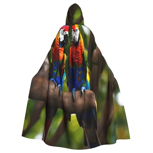njkhbolk Unisex Umhang mit Kapuze, bunt, Papageien auf Baum, volle Länge, Halloween-Umhang, Cosplay, Karneval von njkhbolk