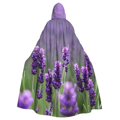 njkhbolk Unisex Umhang mit Kapuze, violett, Lavendel, Blumendruck, volle Länge, Halloween-Umhang, Cosplay, Karneval von njkhbolk