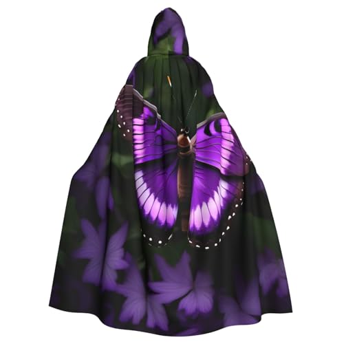 njkhbolk Unisex Umhang mit Kapuze, wunderschöner violetter Schmetterlings-Druck, volle Länge, Halloween-Umhang, Cosplay, Karneval von njkhbolk