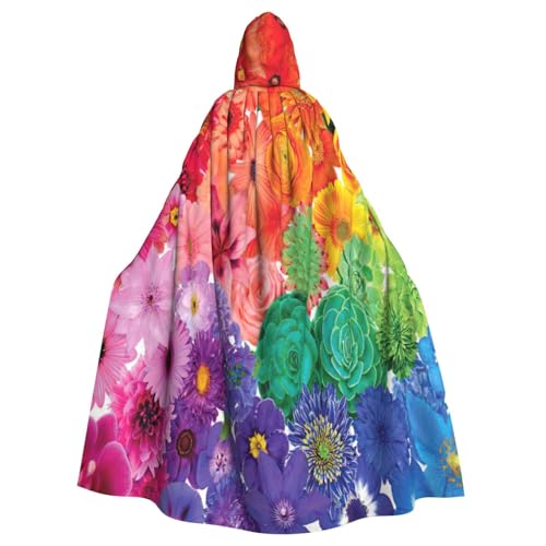 njkhbolk Unisex-Umhang mit Kapuze in voller Länge, Regenbogen-Blumendruck, Halloween-Umhang, Cosplay, Karneval von njkhbolk