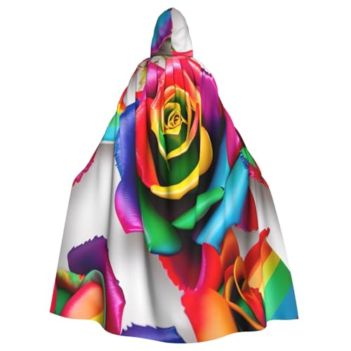 njkhbolk Unisex-Umhang mit Kapuze in voller Länge, Regenbogen-Rosen-Motiv, Halloween-Umhang, Cosplay, Karneval von njkhbolk