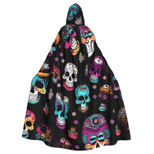 njkhbolk Unisex-Umhang mit Kapuze und Totenkopf-Motiv, volle Länge, Halloween-Umhang, Cosplay, Karneval von njkhbolk