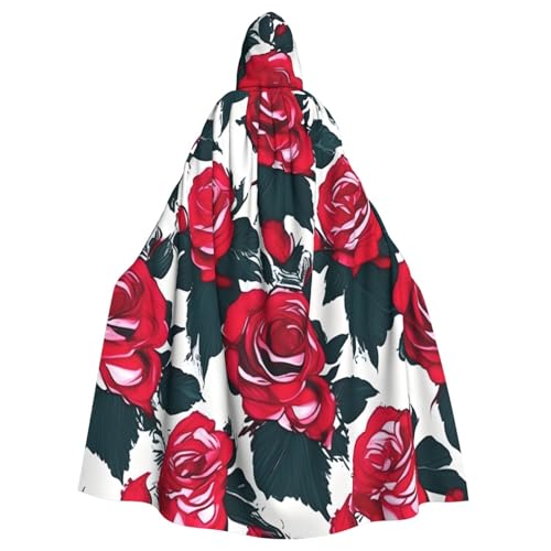 njkhbolk Unisex-Umhang mit Rosenblüten und floralem Bild, volle Länge, mit Kapuze, Halloween-Umhang, Cosplay, Karneval von njkhbolk