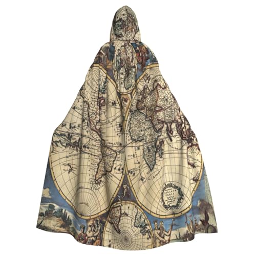 njkhbolk Unisex Umhang mit antiker Karte, Weltkugel-Druck, volle Länge, Kapuzenumhang, Halloween, Cosplay, Karneval von njkhbolk