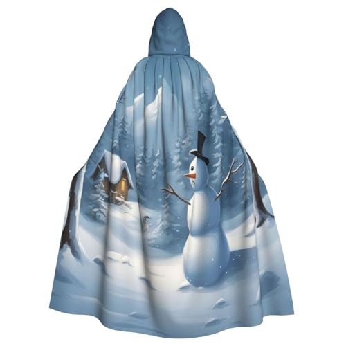 njkhbolk Unisex Winterumhang mit Schneemann-Druck, volle Länge, mit Kapuze, Halloween-Umhang, Cosplay, Karneval von njkhbolk