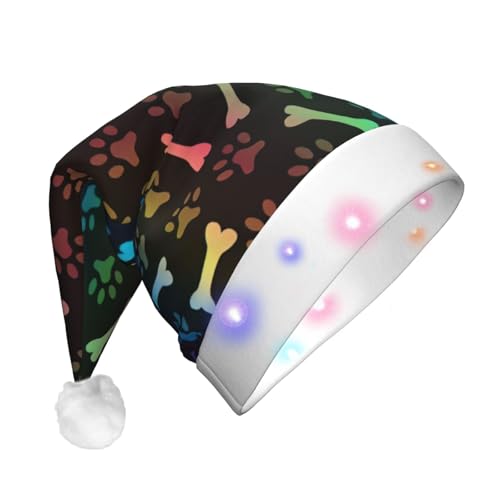 njkhbolk Weihnachtsmütze mit Regenbogen-Hunde- und Katzenpfotenabdruck, bunte LED-Weihnachtsmütze, Uni von njkhbolk