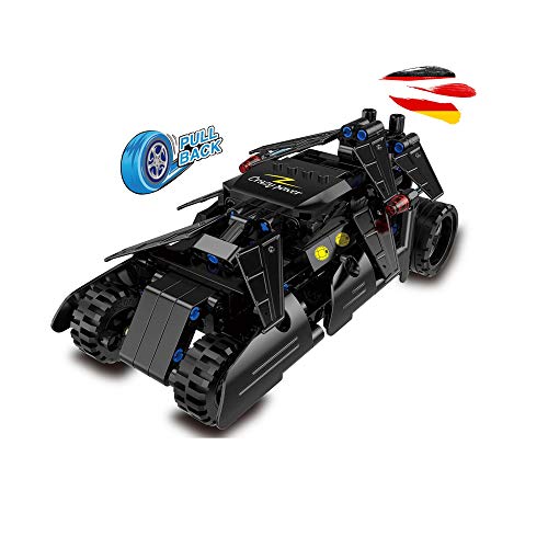 Action-Fahrzeug aus CaDA Klemmbaustein-Set mit Rückziehfunktion, 212-teilig, 20cm Action-Auto Steck-Bausatz, DIY Pull-Back Spielzeug im Batmobil Design, Technik Modellbausatz für Kinder und Erwachsene von njoyn