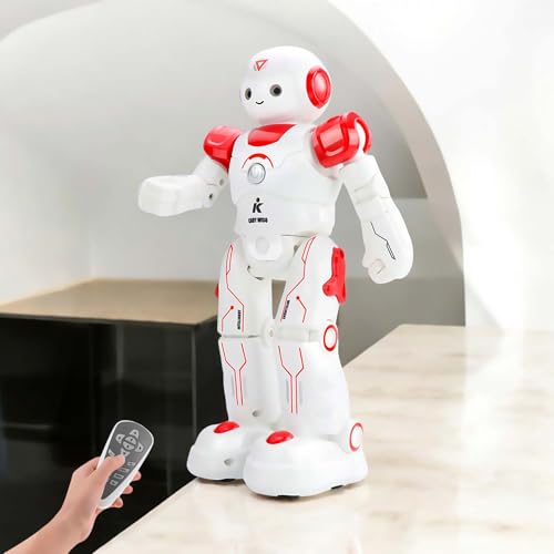 RC Roboter mit lustige Tanz-, Demo-, Musikfunktionen und LED-Augen, Umfahren von Objekten durch integrierte Hinderniserkennung, 26cm Spielzeug, Programmierbar f. Kinder in jungen Jahren ab 3 4 5 6 7 8 von njoyn