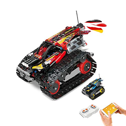 RC ferngesteuertes Action-Fahrzeug, 391 Teile, 21 cm, Abenteuer-Auto Steck-Bausatz mit App u. Fernsteuerung, DIY Klemmbaustein-Modell, Spielzeug Panzer Technik-Bausatz f. Kinder, Erwachsene, Liebhaber von njoyn