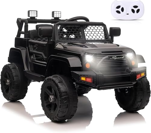 nmoiww Elektroauto für Kinder 12 V, 2,4 G ferngesteuertes Kinderauto, max. Tragkraft 50 kg, mit LED-Leuchten, Musik, Lautsprechern, USB-Funktionen (Schwarz-TC01) von nmoiww