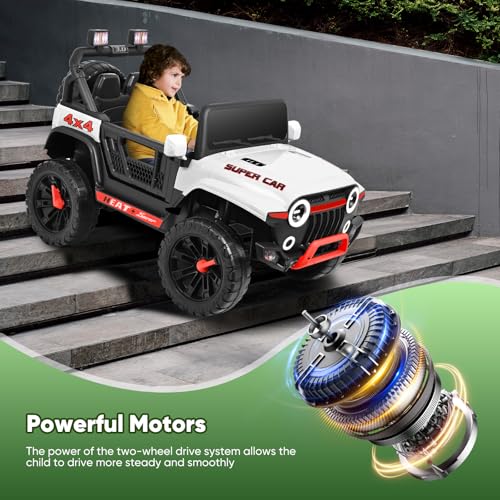 nmoiww Elektroauto für Kinder 12 V, 2,4 G ferngesteuertes Kinderauto, max. Tragkraft 50 kg, mit LED-Leuchten, Musik, Lautsprechern, USB-Funktionen (Weiß) von nmoiww