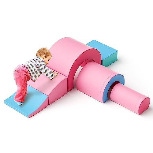 nmoiww Schaumstoffbausteine, Großbausteine ​​für Babys und Kleinkinder, mit Rutsche, Bögen in Mehreren Größen, zum Indoor-Klettern (5-Rosa blau) von nmoiww