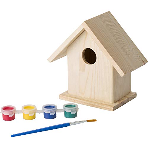 noTrash2003 Kinderbastelset Vogelhaus mit Farben und Pinsel zum selbst Gestalten und Bemalen, 13,8 x 13,5 x 7,8 cm von noTrash2003
