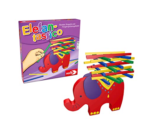 noris 606011640 Elefantastico Buntes Stapeln mit Fingerspitzengefühl Stapelspiel mit hochwertigem Holzspielmaterial, ab 3 Jahren, Mehrfarbig von Noris