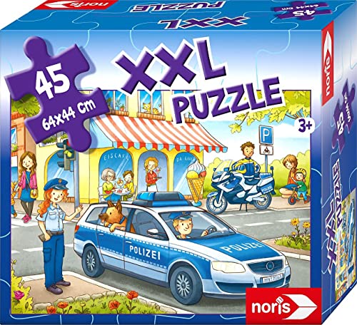 Noris 606031792 XXL Riesenpuzzle Auf Streife mit der Polizei mit 45 Teilen (Gesamtgröße: 64 x 44 cm) - für Kinder ab 3 Jahren von Noris