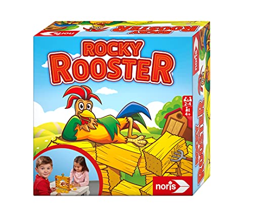 Noris 606064478 - Rocky Rooster, das Geschicklichkeitsspiel mit Einsturzpotenzial, Für 2-4 Spieler ab 4 Jahren, mehrfarbig von Noris
